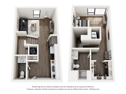 Floor plan for 1 bed, 1.5 baths, 776 sqft